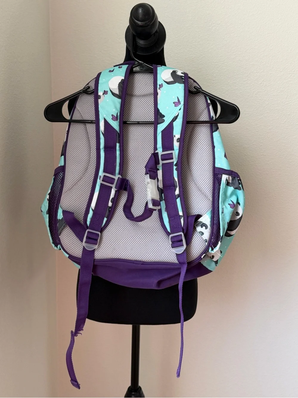 Pottery Barn Kids Panda Print Backpack in Aqua and Purple - Large
